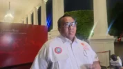 Presiden Konfederasi Serikat Pekerja Seluruh Indonesia (KSPSI) Andi Gani Nena Wea Usai Temui Presiden Joko Widodo di Istana Kepresidenan Jakarta