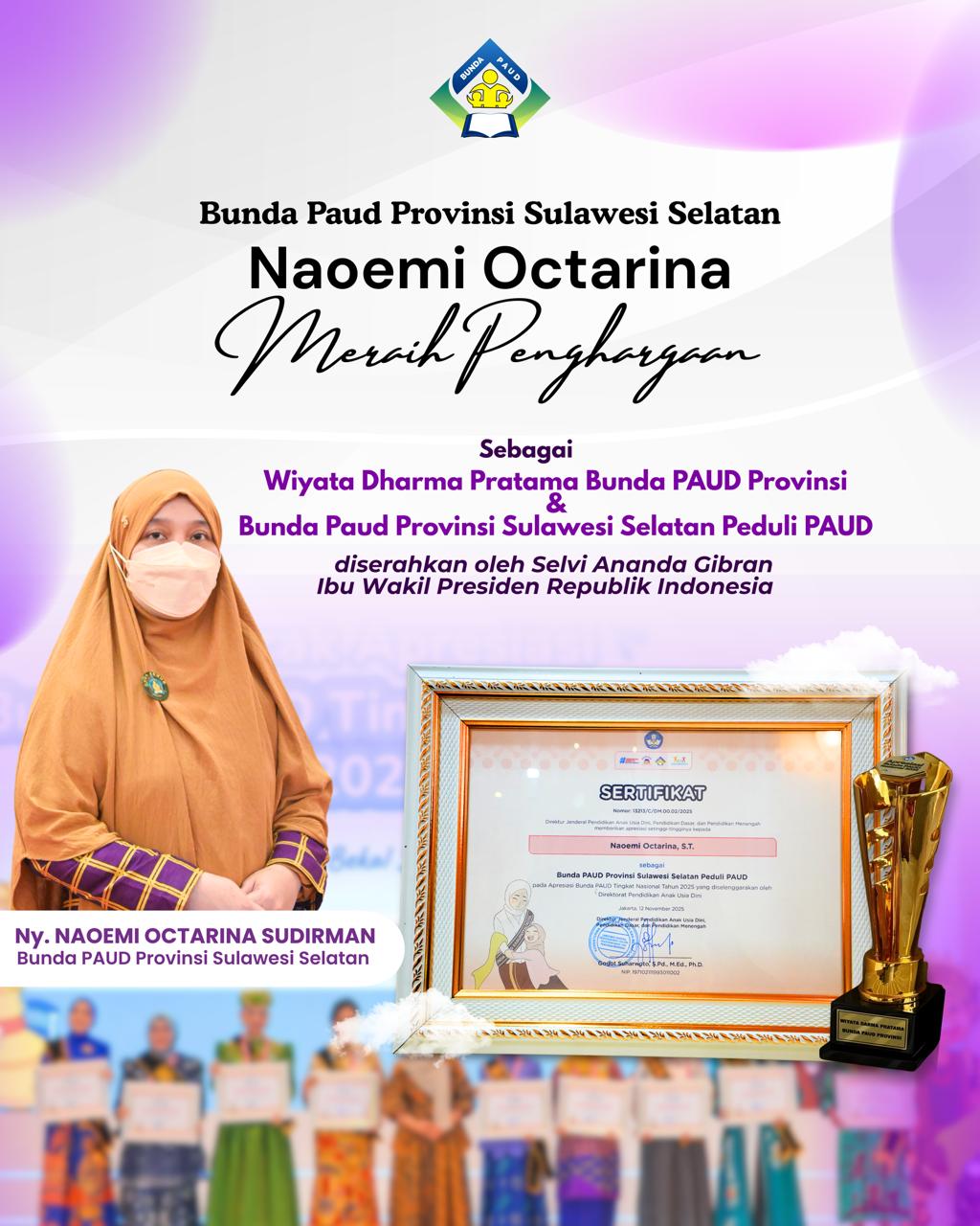 Bunda PAUD Sulsel Raih Dua Penghargaan Nasional dari Kemendikdasmen